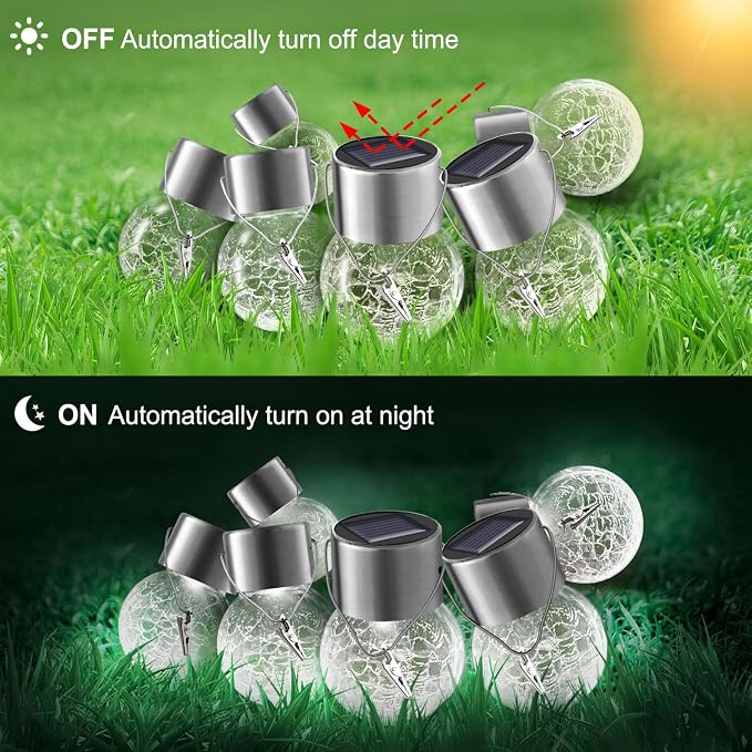 32 Pack Hanging Solar Lights Outdoor, Waterproof Solar Globe Lantern with Handle and Clip, Decorative Cracked Glass Ball Lights for Christmas Decor, Tree, Yard, Garden, Patio (Cold White)