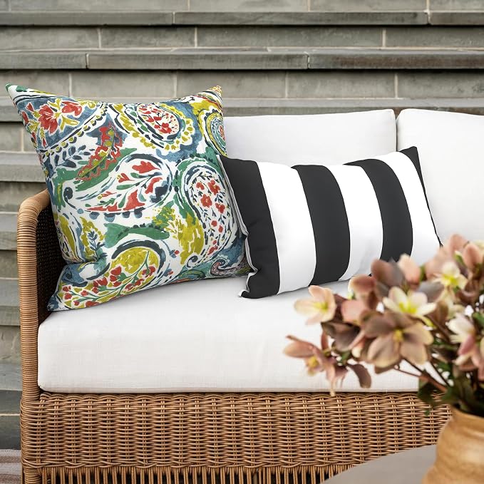 Outdoor 16x16 Inch Throw Pillow Covers Set of 2, Covers ONLY, All Weather Square Pillow Cases, Patio Cushion Pillow of Home Furniture Use, Paradise Paisley