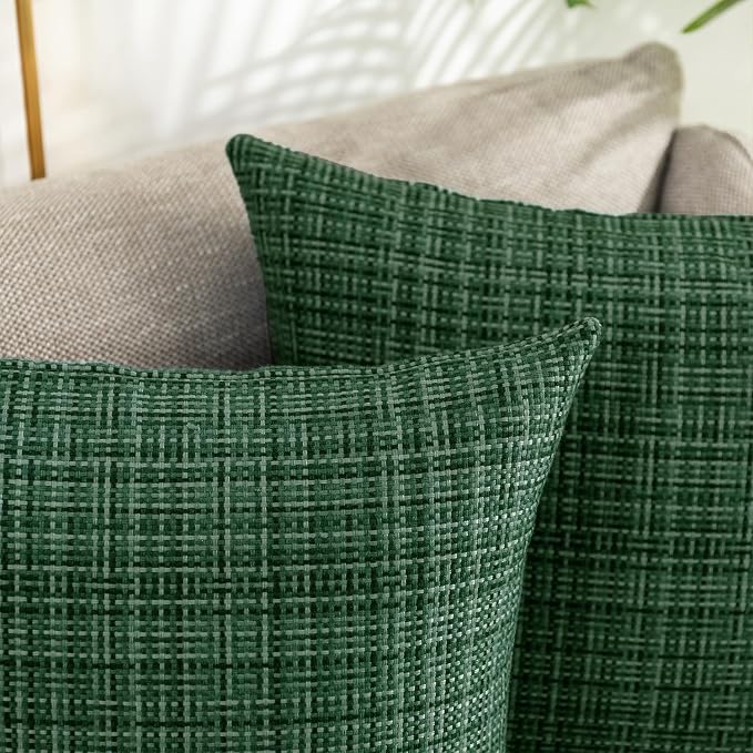 Kevin Textile Outdoor Waterproof 12"x20" Pillow Covers 2 Pack, Army Green | Water Resistant, Faux Linen Yarn-dyed, Woven Texture Throw Pillow Covers for Tent Patio Garden Couch Sofa