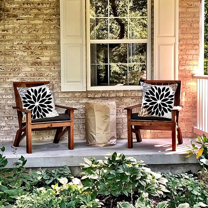 TAJWE Outdoor Pillow Covers 18x18 Set of 2 Waterproof Spring Summer Decorative Throw Pillows Black Geometric Cushion Cases for Patio Furniture Porch Sofa Couch Decor