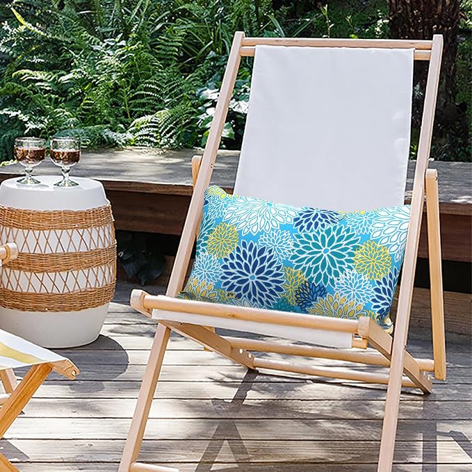 Outdoor Lumbar Pillow Covers 12”x20”, Rectangle Throw Pillow Covers for Patio Furniture, Decorative Lumbar Cushion Case for Garden Balcony Couch Office Chair, Pack of 2, Dahlia Blue