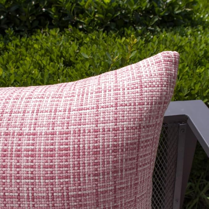 Kevin Textile Outdoor Waterproof 14"x36" Lumbar Pillow Cover 1 Pack, Pink | Water Resistant, Faux Linen Yarn-dyed, Woven Texture Throw Pillow Covers for Tent Patio Garden Couch Sofa
