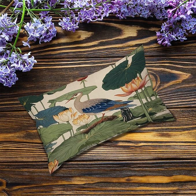Set of 2 Chinese Pond Bird Decorative Throw Pillow Covers 12x20in Farmhouse Rectangle Accent Pillow Cases Cushion Cover Cases for Sofa Chair Bedroom Home Decor