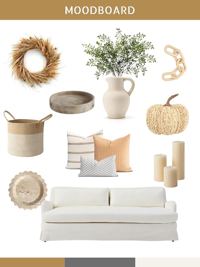 Modern Farmhouse Fall Linen Indoor Outdoor Throw Pillow Cover Only, 20"x20" Water Repellent for Patio, Backyard, Couch, Mustard Yellow Neutral Embroidered Stripes