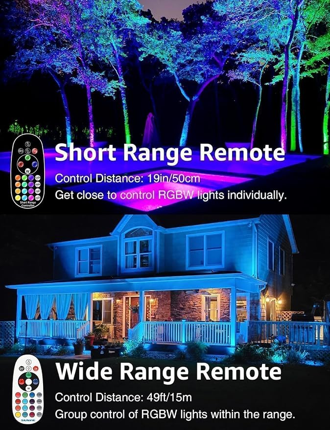 SUNVIE RGBW Low Voltage Landscape Lights Color Changing LED Landscape Lighting Outdoor Waterproof Remote Control for Garden Yard Pathway Christmas Decorative Lighting, 12 Pack with Connector | LED Landscape Lighting Waterproof Outdoor Remote Control fo...