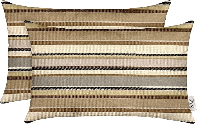 RSH DECOR: Sunbrella Lumbar Throw Pillows Set of 2 | 20" x 12" | Water & Fade-Resistant Performance Fabric | Outdoor Pillow Covers with Down-Alternative Inserts | Made in USA (Sandestin Zone Eclipse)
