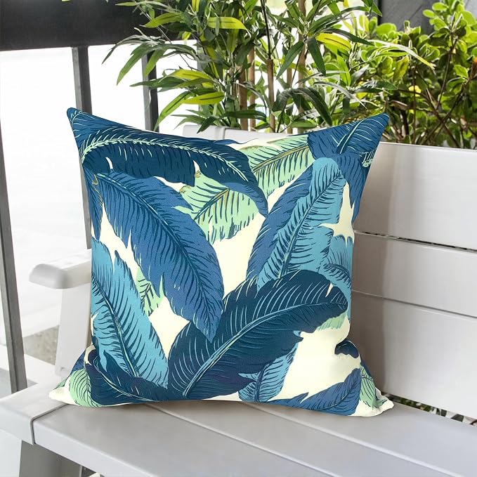 LVTXIII Outdoor Throw Pillows, Decorative Throw Pillows with Inserts, 20"x20" Square Pillows for Bed, Couch, Sofa and Patio Furniture, Set of 2, Swaying Palms Blue