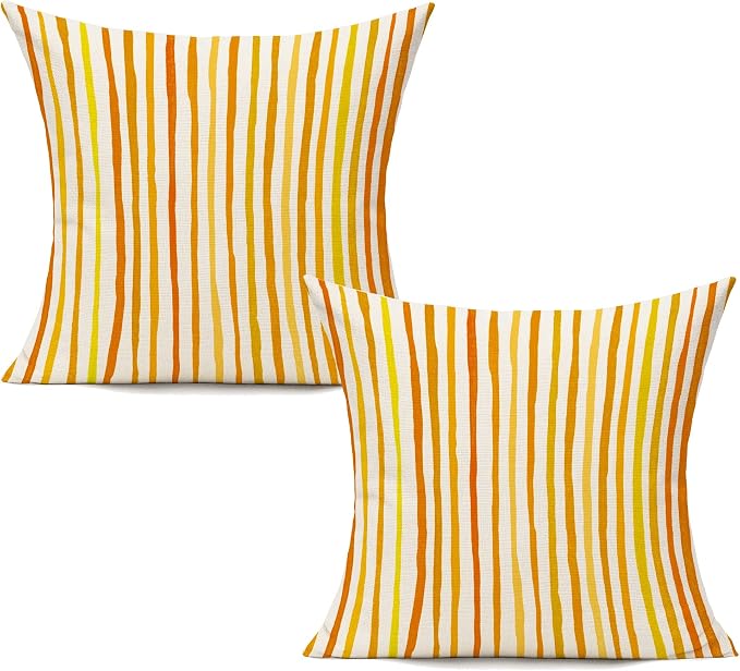 All Smiles Outdoor Yellow Throw Pillow Covers for Patio Bench Garden Porch Sunbrella Furnitures Sage Lines Stripes Cushion Cases Decorative 16x16 Set of 2 for Sofa Couch