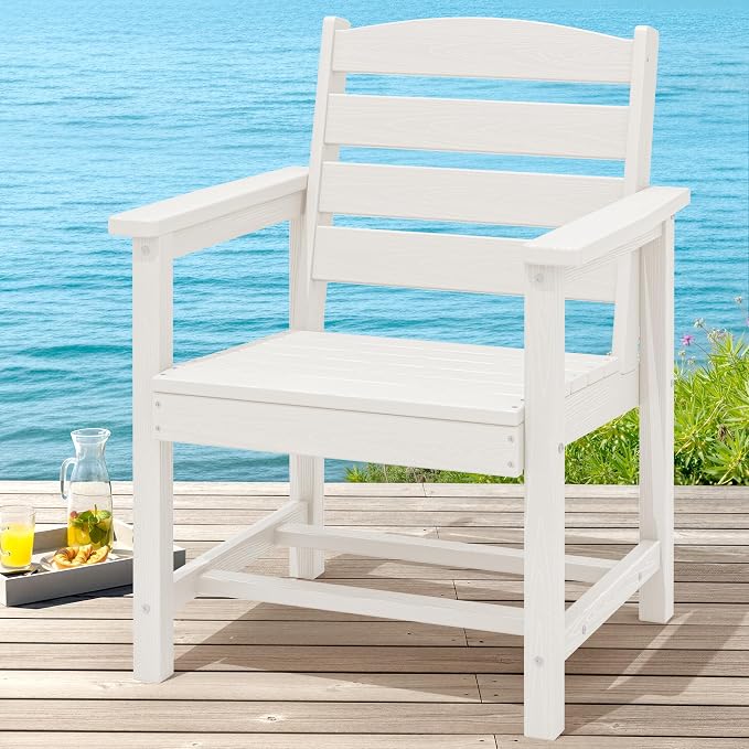 SERWALL Outdoor Dining Chairs Set of 2, All-Weather HDPE Patio Chair with 19.7" Widened Seat, for Backyard, Garden, White
