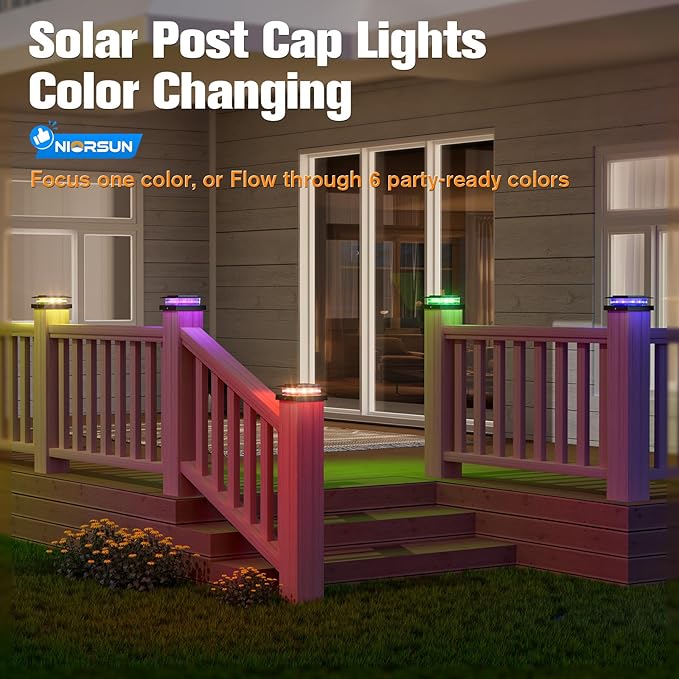 4x4 Post Solar Lights Color Changing,Solar Post Light,12 Pack Black | RGB Solar Post Cap Lights for 4x4 Post Caps Wood Vinyl,IP44 Waterproof Fence Post Solar Lights Outdoor, Solar Deck Post Light