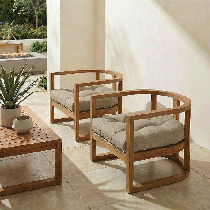 RSH DECOR: Sunbrella Tufted Wicker U-Shape Cushions Set of 2 | 19” x 19” | Outdoor Seat Cushions for Patio Furniture| Crafted with Sunbrella Performance Fabric | Made in USA (Vesper Alpaca Stone)