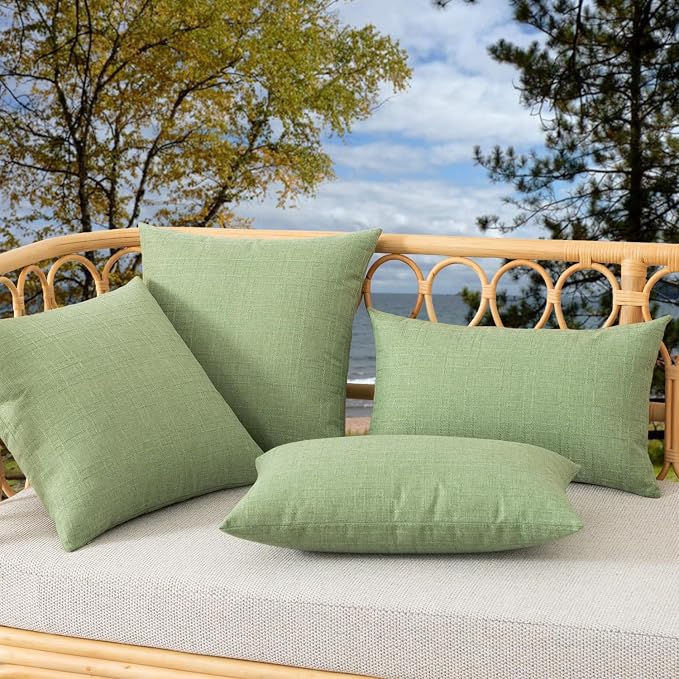 Kevin Textile Outdoor Waterproof 20”x20” Pillow Covers 2 Pack, Sage Green | Water Resistant, Soft Faux Linen-cotton Yarn-dyed Woven Texture Throw Pillow Covers for Tent Patio Garden Couch Sofa