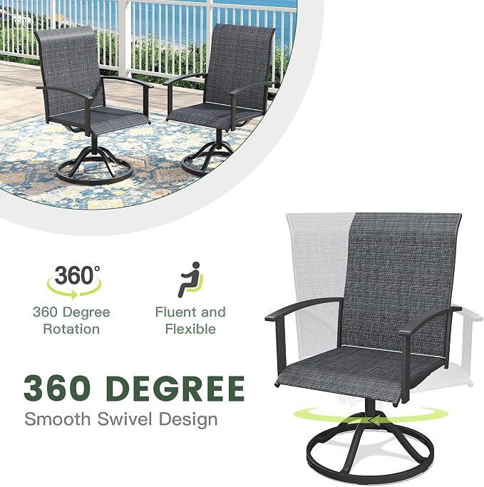 7 Pieces Patio Dining Set with Patio Umbrella, Outdoor Furniture of 63" Rectangular Patio Table and Patio Swivel Chairs for Backyard Lawn Garden, Black Table and Black Chairs
