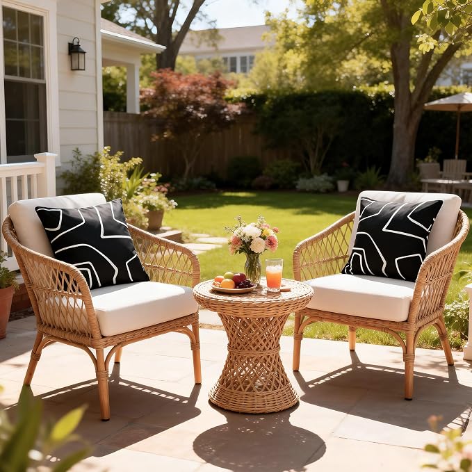 Outdoor Waterproof Throw Pillow Covers 18x18 Inch Set of 2 | Modern Abstract Lines Decorative Pillow Cover, Black White Cushion Covers for Garden Patio Tent Balcony Bench Couch Sofa