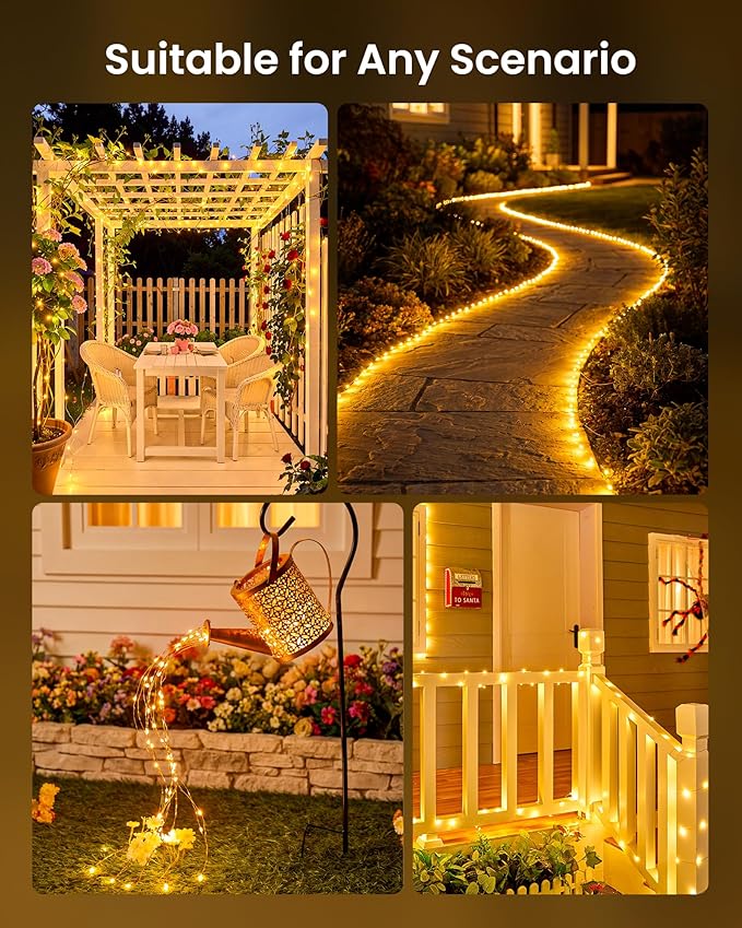 Minetom Solar Fairy Lights, 2 Pack Total 66 FT 200 LED Solar String Lights | IP65 Waterproof Twinkles Lights with 8 Modes, Christmas Lights Outdoor for Patio Party Garden Yard Tree Decor (Warm White)