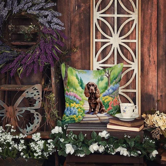 Caroline's Treasures Cocker Spaniel Spring Path Throw Pillow Machine Washable, Indoor Outdoor Decorative Pillow for Couch, Bed or Patio, 18Hx18W