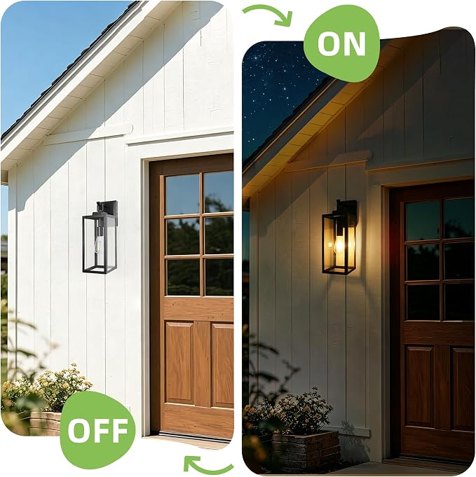 hykolity 18 Inch Outdoor Wall Light, Waterproof Lighting for House Exterior | Large Size Black Outdoor Light Fixture Wall Mount with Glass Shade, Lantern Light for Patio, Yard, Garage, Backyard, 2 Pack