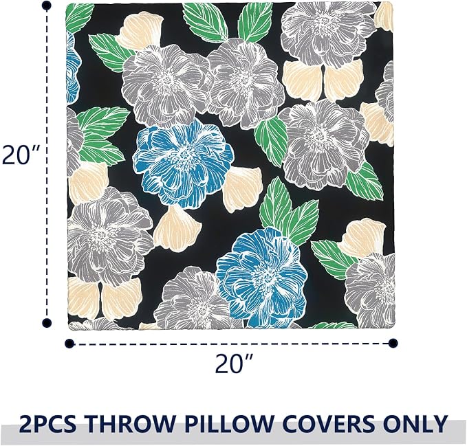 Outdoor Pillow Covers Waterproof 20x20 Inch Set of 2 Peony Garden Decorative Outside Patio Furniture Cushion Cases Decor for Porch Garden