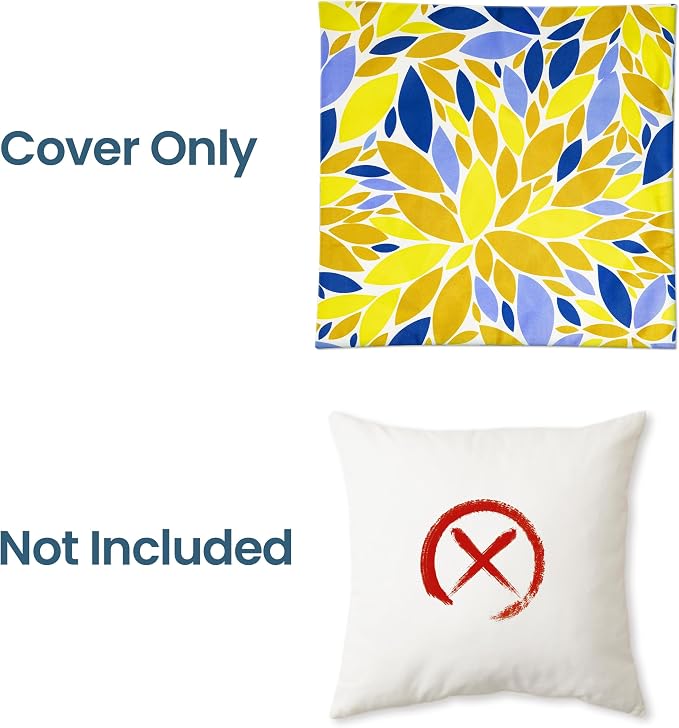 Outdoor Pillow Covers 18x18 Inch, Water-Resistant Decorative Pillow Covers Pack of 2, Floral Throw Pillow Case for Patio Furniture Tent Garden, Yellow Blue Dahlia, Cover ONLY
