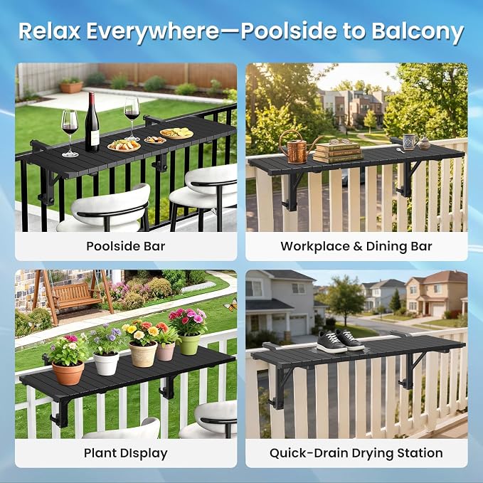 Future Way Poolside Bar, Above Ground Pool Bar, 49.4×9.6" Carbon Steel Poolside Table, Swim Up Bar Fits Top Rails 4.48"or Less, Holds 110LBS, Frame Round & Oval Above Ground Swimming Pools Accessories