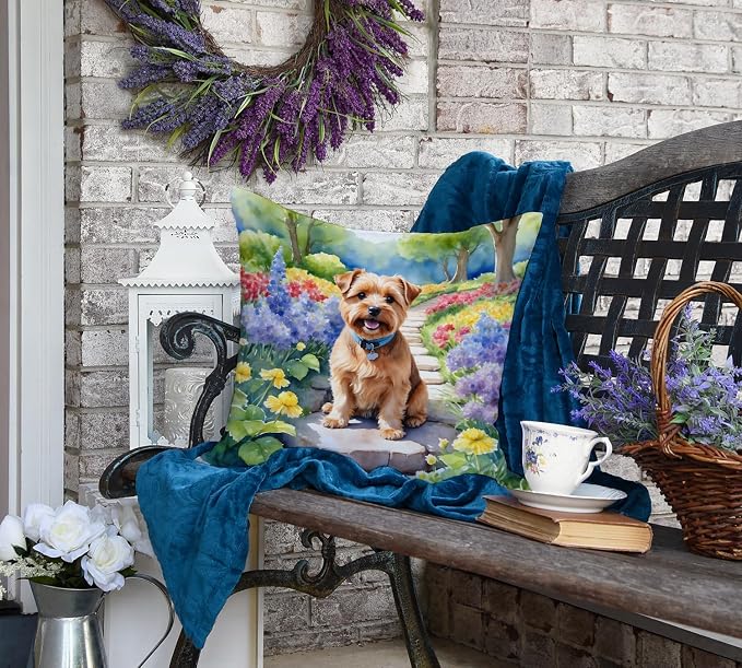Caroline's Treasures Norfolk Terrier Spring Path Throw Pillow Machine Washable, Indoor Outdoor Decorative Pillow for Couch, Bed or Patio, 18Hx18W