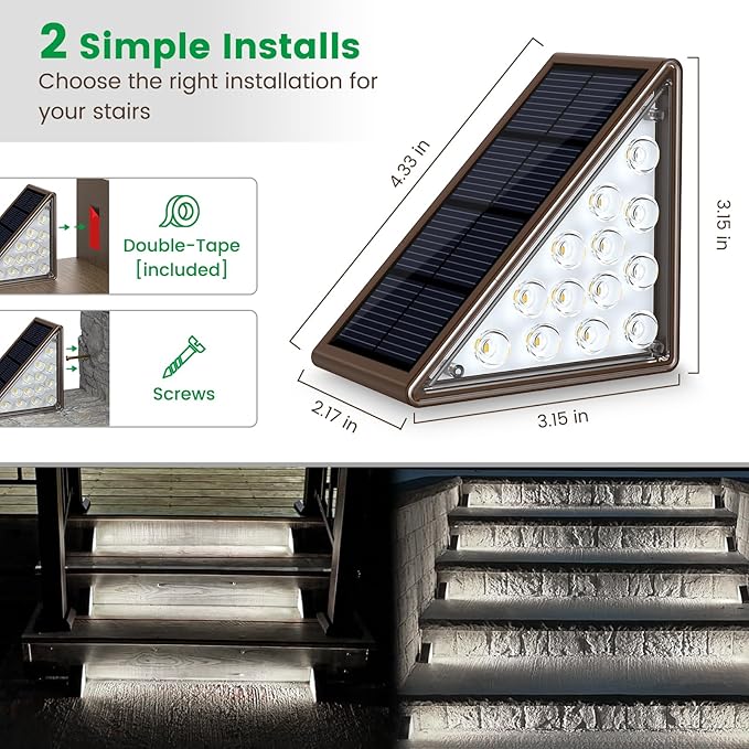 JOFIOS Solar Step Lights for Outside,8pack Solar Stair Lights Outdoor Waterproof IP67,Outdoor Deck Step Lights,Solar Outdoor Lights for Staircase,Patio,Front Step(Cool Brown)