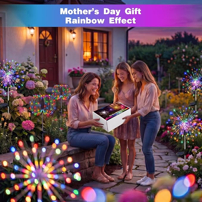 btfarm 1 Pack Solar Garden Lights Outdoor, 8 Modes Firework Lights Outside | 120LED, Waterproof Fairy Twinkle Light Solar Powered for Yard Christmas Pathway Lawn Pool Patio Decorative, Multicolor