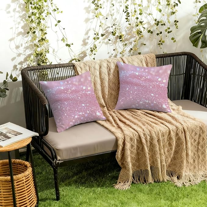 16x16 Inch Outdoor Pillow Covers Set of 2 Waterproof Throw Pillow Covers Decorative Couch Cushion Covers Pink Glitter Pattern Square Pillowcases Protectors for Patio Garden Sofa