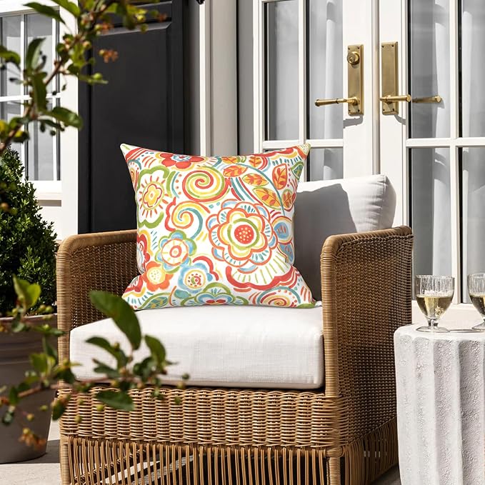 LVTXIII Outdoor/Indoor Throw Pillows, Decorative Throw Pillows with Inserts, 18"x18" Square Pillows for Bed, Couch, Sofa and Patio Furniture (Set of 2, Flower Multi)