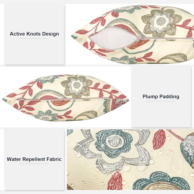 Outdoor 20x20 Inch Throw Pillows with Inners, Square Pillows Decorative Set of 2 for Home Garden Furniture, Paisley Vintage