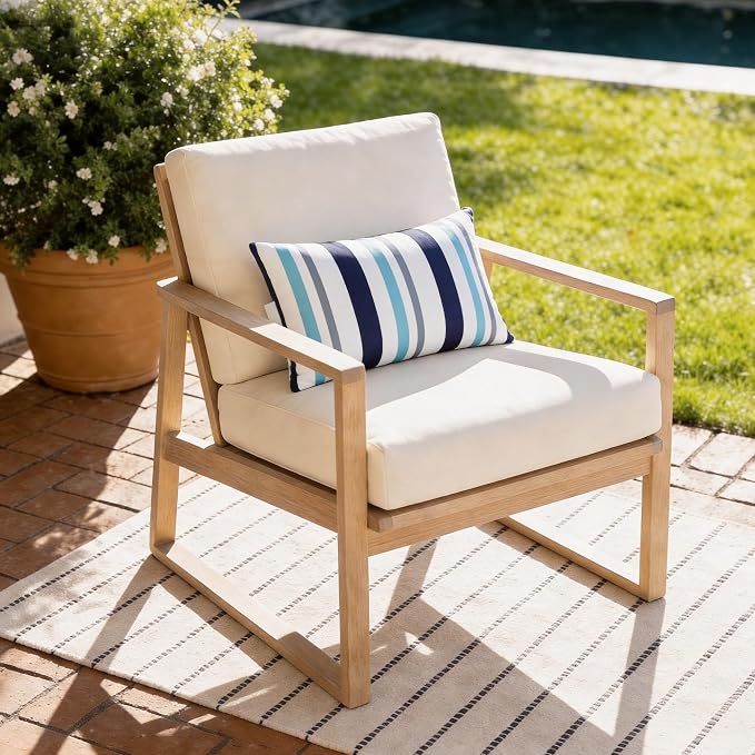 2 Pcs Outdoor Headrest Pillow for Patio Chaise Lounge 11"x16" | Navy Blue Striped Waterproof Pillows with Insert Adjustable Elastic Strap, Chair Head Resting Pillow for Recliner Beach Pool