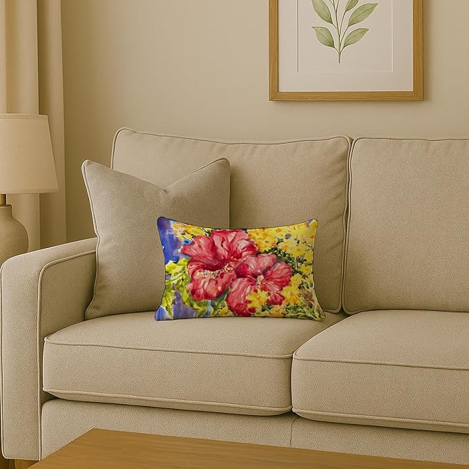 Caroline's Treasures 6056PW1216 Flower - Hibiscus Canvas Fabric Decorative Pillow Machine Washable, Indoor Outdoor Decorative Pillow for Couch, Bed or Patio, 12HX16W