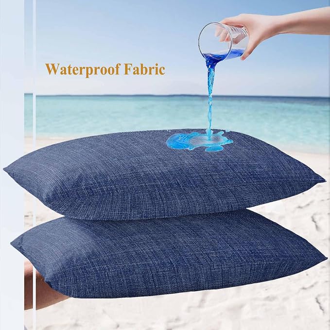 Outdoor Waterproof Throw Pillow Covers Set of 2 Navy Blue Linen Lumbar Pillowcases 20x12 Inches Farmhouse Pure Color Decorative Pillows Cushion Case Patio Pillows for Couch Bed Chair Garden