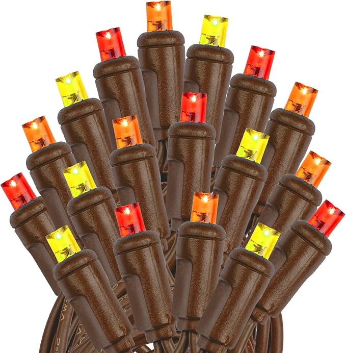 Novelty Lights 34ft 100 LED Yellow, Red, Orange Christmas String Lights