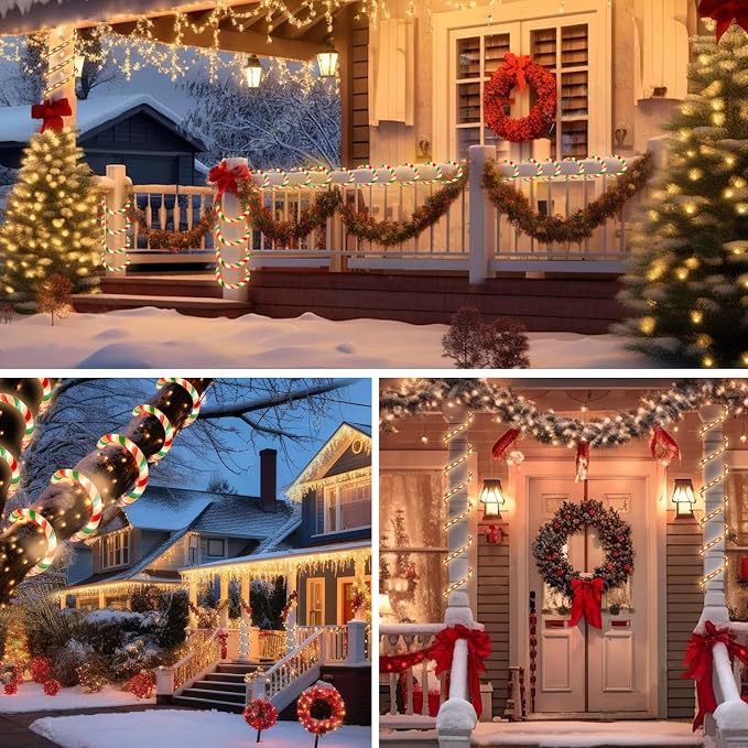 Vigdur Candy Cane Rope Lights Outdoor, 33FT 216 LEDs Christamas Rope Lights | Connectable And Flexible Clear Tube, IP65 Waterproof, Christmas Rope Lights for Patios Gardens Parties And Christmas Décor