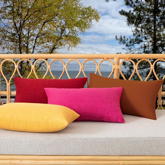 Kevin Textile Outdoor Waterproof 14”x24” Pillow Covers 2 Pack, Burnt Orange | Water Resistant, Soft Faux Linen-cotton Yarn-dyed Woven Texture Throw Pillow Covers for Tent Patio Garden Couch Sofa