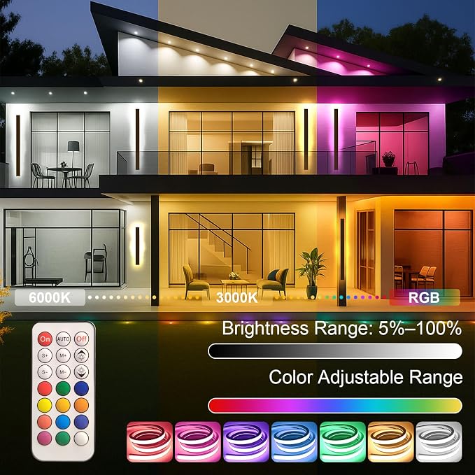 Outdoor Wall Lights, 2 Pack 71 Inch Black Exterior Light Fixtures Wall Mount, RGB Modern Porch Lights Wall Sconce, Long Linear Wall Outside Lighting for House, Garage, Front Door