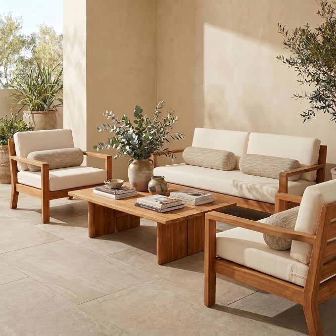RSH DECOR: Sunbrella Neck Roll Pillows Set of 4 | 24” x 8” | Outdoor Bolster for Patio, Deck, Porch, or Poolside Chairs | Fade & Water-Resistant | Made in USA (Soft Cloud Chenille Burlap)