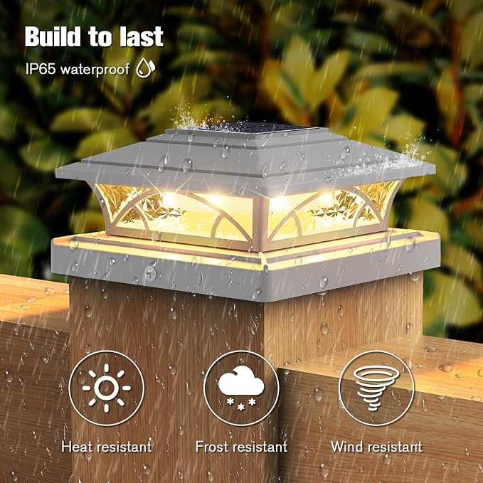 JOFIOS Solar Post Cap Lights Outdoor 4pack, White Deck Fence Post Lights Solar Powered with 16LEDS 2 Lighting Modes, 4x4/5x5/6x6 Waterproof Fence Post Lights for Garden Patio Porch Backyard