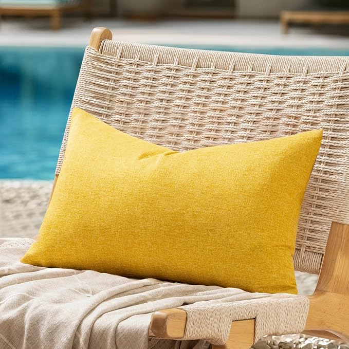 ANRODUO Outdoor Waterproof Pillow Covers for Patio 12x20 Yellow Set of 2 | Outdoor Pillow Covers for Patio Furniture, Decorative Linen Cushion Sham, Outside Lumbar Pillowcase for Garden Balcony Decor