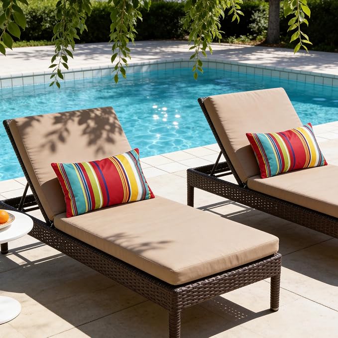 Waterproof Outdoor Pillow Covers 12x20 Inch Set of 2, Orange and Red Stripe Decorative Colorful Throw Pillow Cover, Modern Farmhouse Cushion Cases for Patio Garden Porch Balcony Couch Sofa