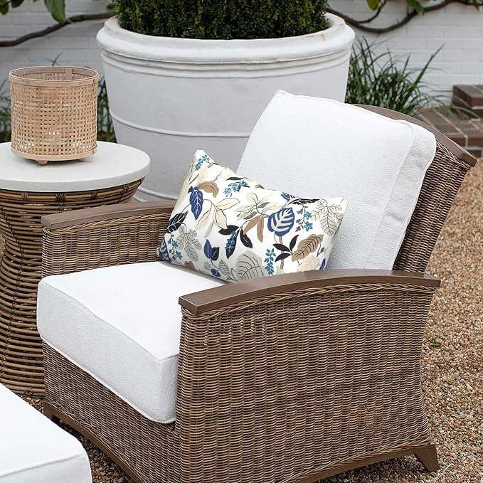 Outdoor Lumbar Pillows 12x20 inch, Rectangle Throw Pillows with Inserts, Decorative Lumbar Cushions for Patio Furniture Garden Couch Home Sofa Office Chair, Pack of 2, Breeze Leaves Beige