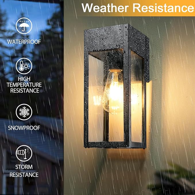 Porch Lights Outdoor Wall Sconce, Outdoor Light with GFCI Outlet, Waterproof Exterior Wall Lantern Light Fixtures, Anti-Rust Wall Lamp with Clear Glass for Patio Doorway Garage- Black, 1 Pack