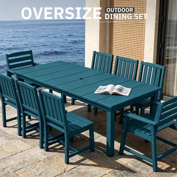 AreShark Patio Dining Chair Set of 2,All Weather HDPE Outdoor Dining Armchairs with Wide Seat and Backrest,Weatherproof Patio Chairs for Garden,Backyard,Deck,Navy Blue