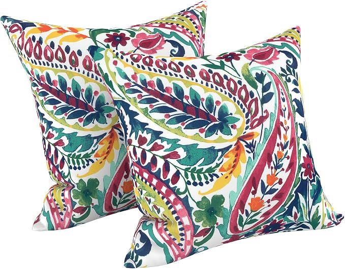 LVTXIII Outdoor/Indoor Throw Pillows, Decorative Throw Pillows with Inserts, 18"x18" Square Pillows for Bed, Couch, Sofa and Patio Furniture, Set of 2, Vigour Paisley