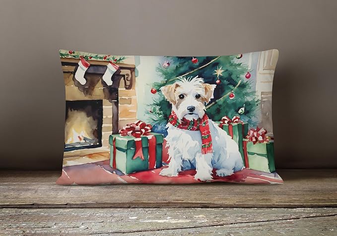 Caroline's Treasures DAC2745PW1216 Sealyham Terrier Cozy Christmas Throw Pillow Machine Washable, Indoor Outdoor Decorative Pillow for Couch, Bed or Patio, 12HX16W