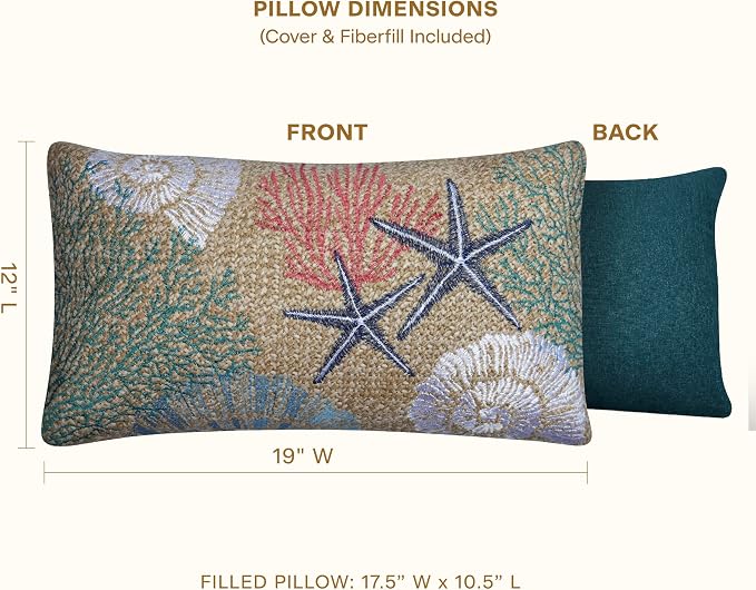 Honeycomb Outdoor Lumbar Pillows for Patio Furniture, 12 x 19, 2-Pack | Raffia Seashore Reef Throw Pillows, Water & Fade Resistant for Patio Furniture Set, 2-Pack
