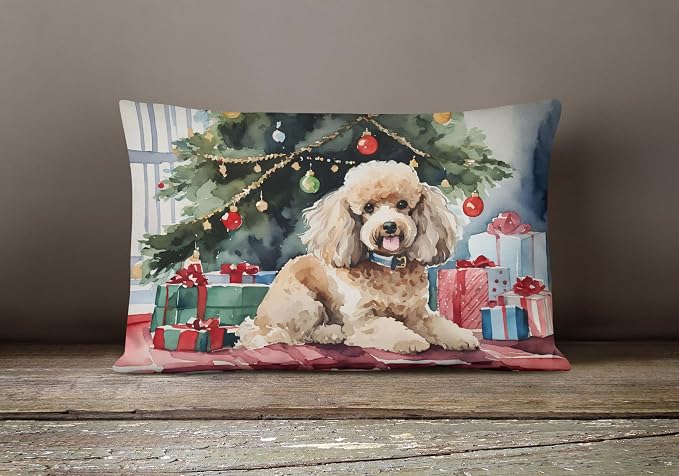 Caroline's Treasures DAC2726PW1216 Poodle Cozy Christmas Throw Pillow Machine Washable, Indoor Outdoor Decorative Pillow for Couch, Bed or Patio, 12HX16W