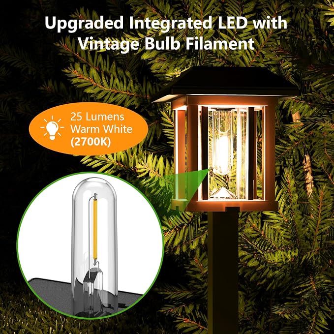 XMCOSY+ Solar Pathway Lights Outdoor, Warm White Glow Garden Lights, 4 Pack | IP65 Waterproof 2-Tone Design Seeded Glass & Stainless Steel Garden Lights, Decor for Walkway Yard Patio Driveway & Landscape