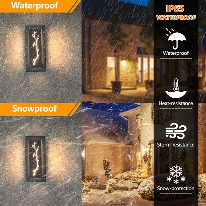 LED Outdoor Wall Sconce, 15.7'' Black Outdoor Front Porch Lights Modern Exterior Lighting Fixtures, LED Exterior Wall Sconce for House, Hallway, Warm White 3000K, 2 Pack
